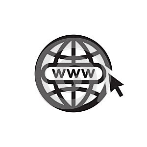 WWW globe with arrow - black icon on white background vector illustration for website, mobile application, presentation, infograph photo