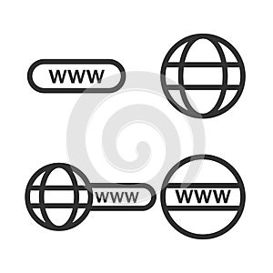 Www icon set in black style isolated on white. Web communication internet sign Earth. Connection on world wide network vector