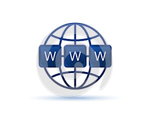 WWW icon. World Wide Web. Website symbol. Computer keyboard keys. Globe with text www. Vector illustration eps 10