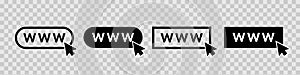 Www icon. www web icon. Website url. Internet site and click with cursor. Outline webpage button. Search logos isolated on