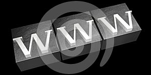 WWW - Internet concept - silver letterpress - 3D illustration