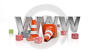 WWW letters, traffic cones and cubes