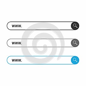 WWW Search Bar. Set of search bar boxes for internet design