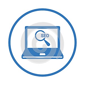 Www, seo, laptop icon. Blue vector sketch