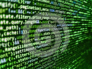 WWW software development. Abstract screen of web developer. Programming, webdesign HTML printed code. Programmer developer screen