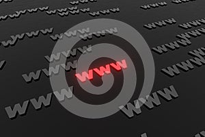 WWW symbols sign on black background 3d render. Hypertext transfer protocol secure web 3