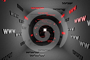 WWW symbols sign in black tunnel background 3d render. Hypertext transfer protocol secure web 3 photo
