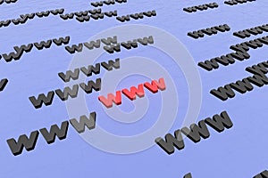 WWW symbols sign on blue background 3d render. Hypertext transfer protocol secure web 3