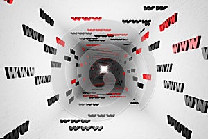 WWW symbols sign in white tunnel background 3d render. Hypertext transfer protocol secure web 3 photo