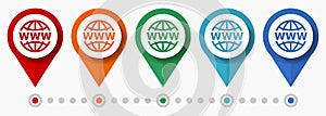 Www, web concept vector icon set, flat design internet pointers, infographic template easy to edit