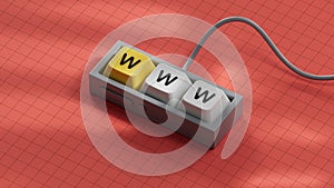 WWW website url of three words on Computer keyboard keys block, minimal background concept for internet connection, magnifier.