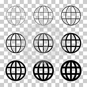 WWW world wide web set of site symbol, Internet collection icon, website address globe, flat outline sign