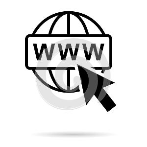 WWW world wide web site symbol, Internet map icon, website address globe, flat outline sign