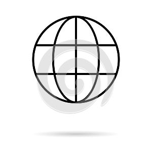 WWW world wide web site symbol, Internet map icon, website address globe, flat outline sign