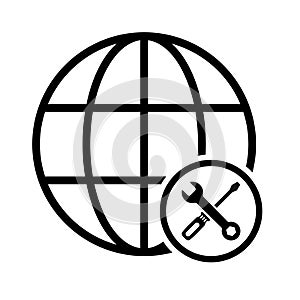 WWW world wide web site symbol, Internet map icon, website address globe, flat outline sign