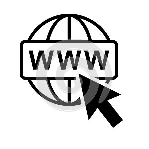 WWW world wide web site symbol, Internet map icon, website address globe, flat outline sign