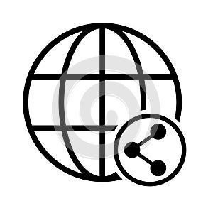 WWW world wide web site symbol, Internet map icon, website address globe, flat outline sign