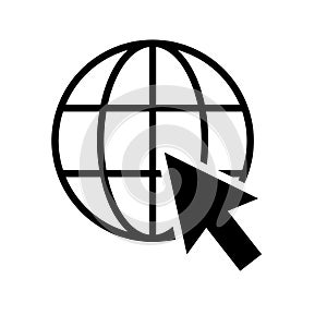 WWW world wide web site symbol, Internet map icon, website address globe, flat outline sign