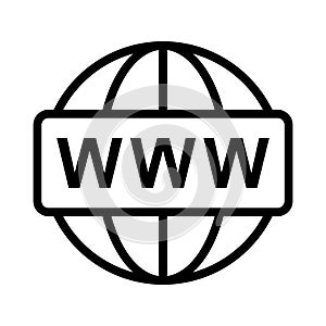 WWW world wide web site symbol, Internet map icon, website address globe, flat outline sign