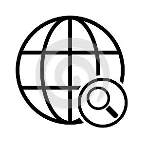 WWW world wide web site symbol, Internet map icon, website address globe, flat outline sign