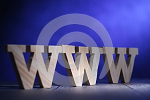 WWW World Wide Web in wooden words letter, internet business typography quotes