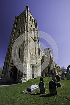 Wymondham abbey cemetery. Ancient Norman church and graveyard.