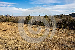 Wyoming landscape in Spring. Interstate 80 highway at Summit Rest Area.