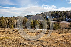 Wyoming landscape in Spring. Interstate 80 highway at Summit Rest Area.