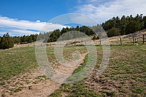 Wyoming landscape in Spring. Interstate 80 highway at Windows on the Past Archaeology Site.