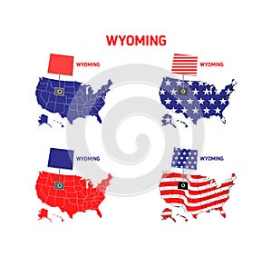 Wyoming map with usa flag design illustration