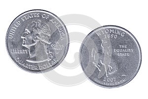 Wyoming 2007P State Commemorative Quarter isolated on a white background