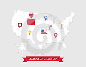 Wyoming State map highlighted on USA map