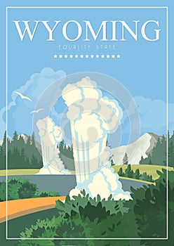 Wyoming vector american poster. USA travel illustration. United States of America colorful greeting card.