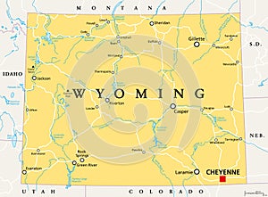 Wyoming, WY, political map, US state, nicknamed Equality State