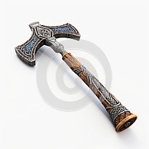 Wyrm Axe: Metal And Wooden Design With Densely Patterned Imagery