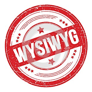 WYSIWYG text on red round grungy stamp