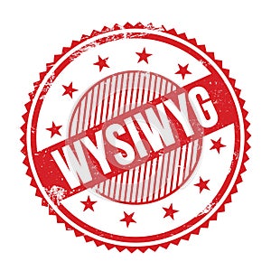 WYSIWYG text written on red grungy round stamp