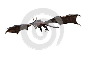 Wyvern or Dragon fantasy creature in flight hunting, 3D illustration isolated on white