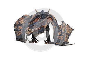 Wyvern or Dragon fantasy creature standing and staring with wings folded. 3D illustration isolated on white