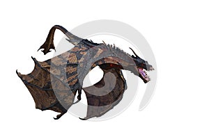 Wyvern or Dragon fantasy creature swooping down to attack, 3D illustration isolated on white
