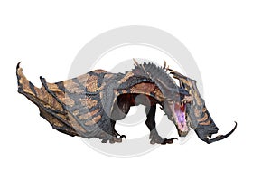 Wyvern or Dragon fantasy creature walking, 3D illustration isolated on white