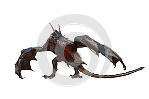 Wyvern or Dragon fantasy creature walking in menacing pose. 3D illustration isolated on white