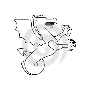 Wyvern Heraldic animal linear style. Sea Dragon with fishtail. F