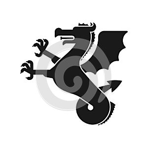 Wyvern Heraldic animal silhouette. Sea Dragon with fishtail. Fan