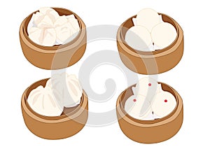 Steamed stuff bun,dim sum in bamboo steamer and chinese cuisine on white background