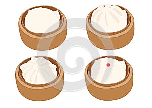 Steamed stuff bun,dim sum in bamboo steamer and chinese cuisine on white background