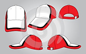 Sport White-Red-Black Baseball Cap Design On Gray Background
