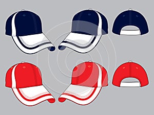 Baseball Cap Design Vector White / Navy Blue / Red
