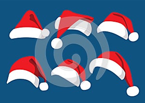 Hat santa christmas set decorations and design isolated on blue background illustration vector