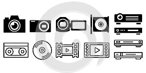 Video camera shooting recording vector illustration icon set black and white photo